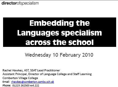 Community Cohesion - embedding the specialism